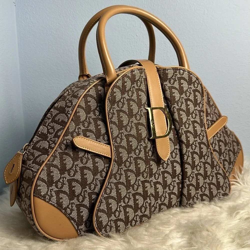 💯Authentic  Christian Dior Double Saddle Diorissimo Canvas & Beige Leather🍀